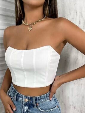 Strapless White Corset Crop Top